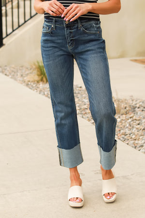 KANCAN Gisela Mid Rise Cropped Straight Jeans - Dark Wash, Closet Candy, 1