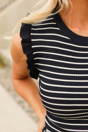 Azure Breeze Ruffle Sleeveless Sweater - Navy, Closet Candy, 2