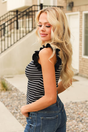 Azure Breeze Ruffle Sleeveless Sweater - Navy, Closet Candy, 4