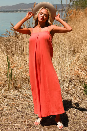 Zahara Breezy Cami Jumpsuit - Red Orange, Closet Candy, 3