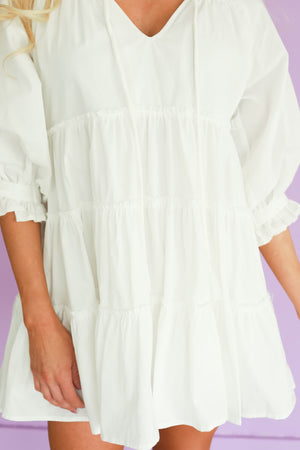 Stay Awhile Tassel Tiered Mini Dress - Off White, Closet Candy, 2
