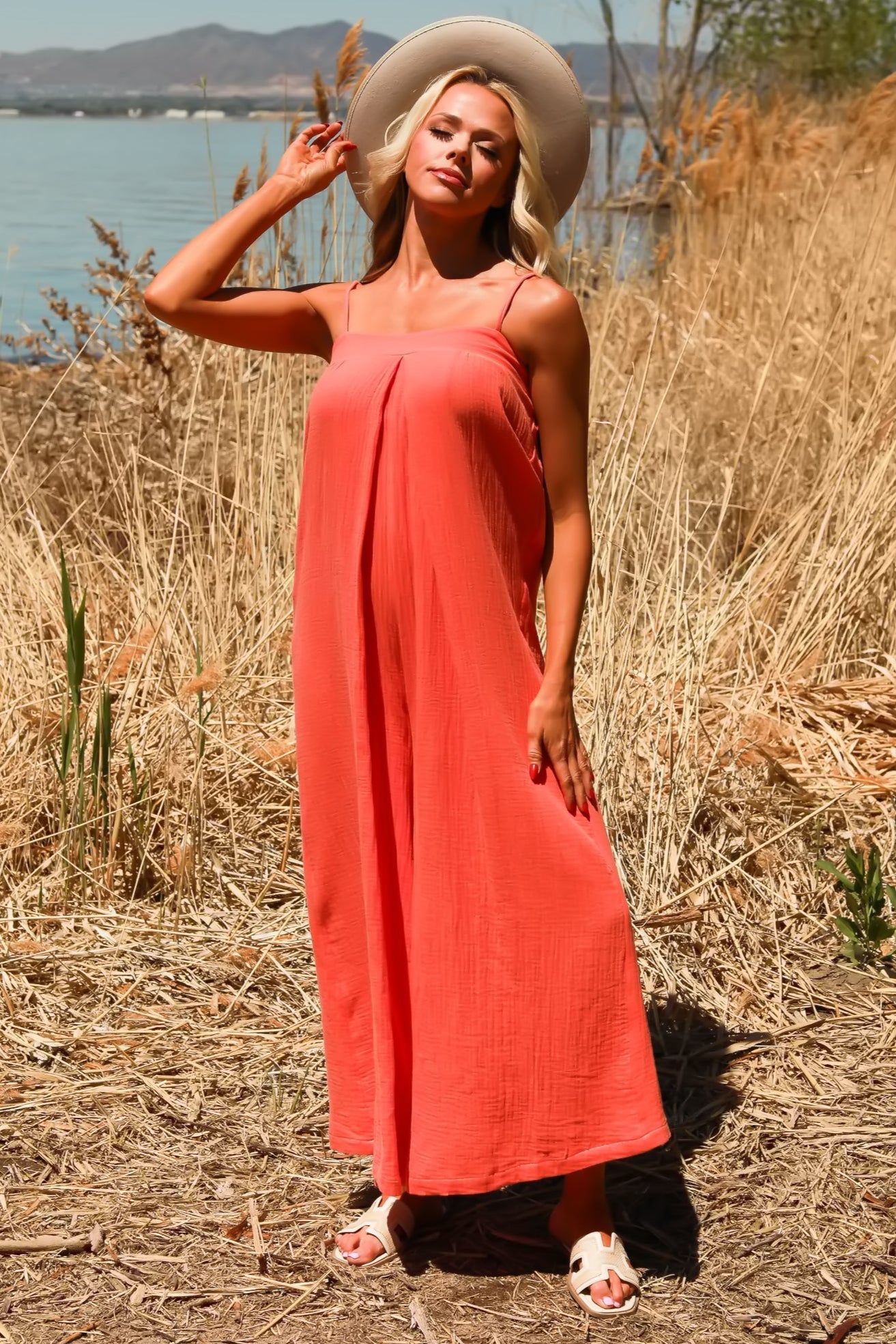 Zahara Breezy Cami Jumpsuit - Red Orange, Closet Candy, 1
