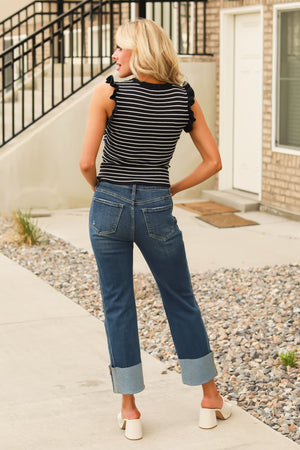 Azure Breeze Ruffle Sleeveless Sweater - Navy, Closet Candy, 5