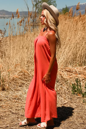 Zahara Breezy Cami Jumpsuit - Red Orange, Closet Candy, 4