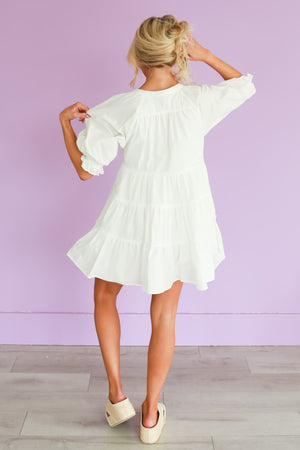 Stay Awhile Tassel Tiered Mini Dress - Off White, Closet Candy, 5