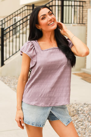 Aurielle Ruffle Sleeve Blouse, Purple, Closet Candy, 6