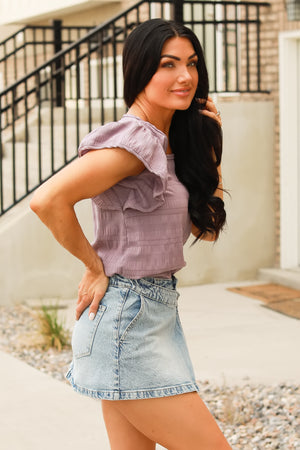 Aurielle Ruffle Sleeve Blouse, Purple, Closet Candy, 4