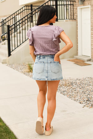 Aurielle Ruffle Sleeve Blouse, Purple, Closet Candy, 5