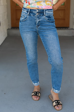 KANCAN Kianna High Rise Slim Straight Leg Jeans - Medium Wash, Closet Candy, 1