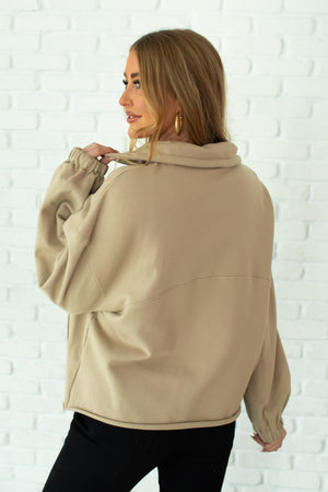 Little Alibi Half-Zip  Sweatshirt - Taupe, Closet Candy, 5