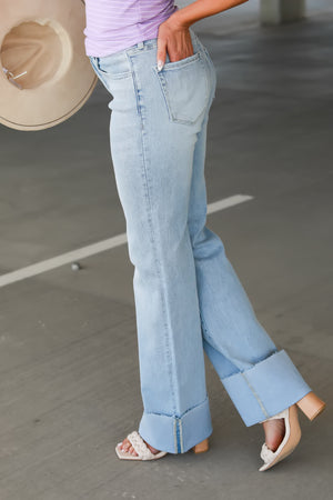 KANCAN Franny Essentials High Rise Wide Flare Jeans - Light Wash, Closet Candy, 4