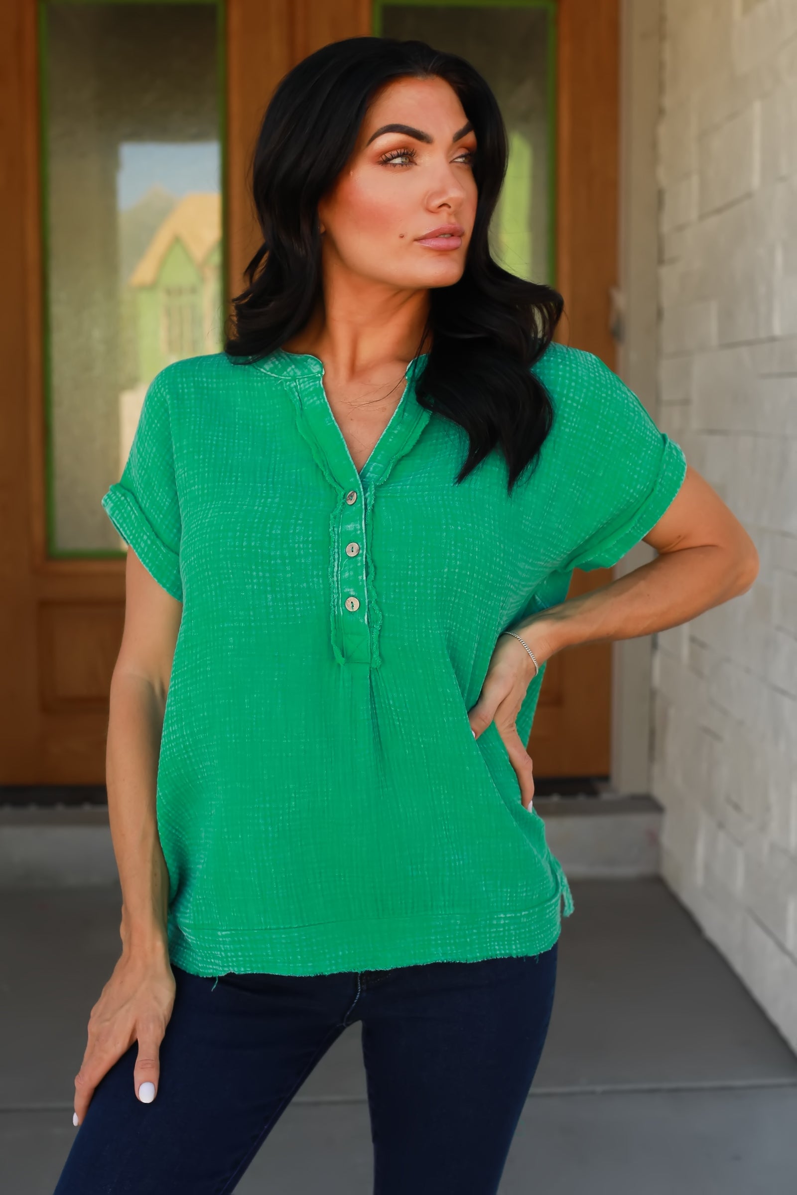 From This Moment Henley Shirt - K. Green, Closet Candy, 1