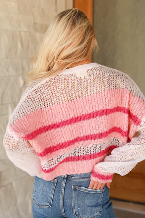 Daylight Stripes Sweater, Ivory/Blush/Fuchsia, Closet Candy, 5