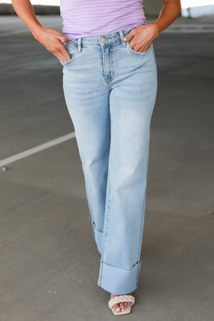 KANCAN Franny Essentials High Rise Wide Flare Jeans - Light Wash, Closet Candy, 1