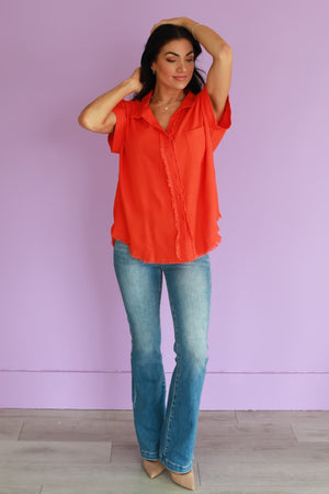 Tropical Rush Button-Down Shirt - Orange, Closet Candy, 3