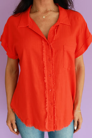 Tropical Rush Button-Down Shirt - Orange, Closet Candy, 2