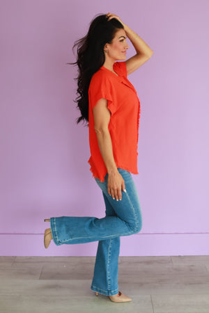 Tropical Rush Button-Down Shirt - Orange, Closet Candy, 4