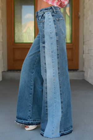 KANCAN Clover High Rise Wide Leg Jeans - Medium Wash, Closet Candy, 5