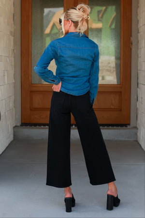 Can’t Fight the Feel-In Denim Blouse, Medium Wash, Closet Candy, 5