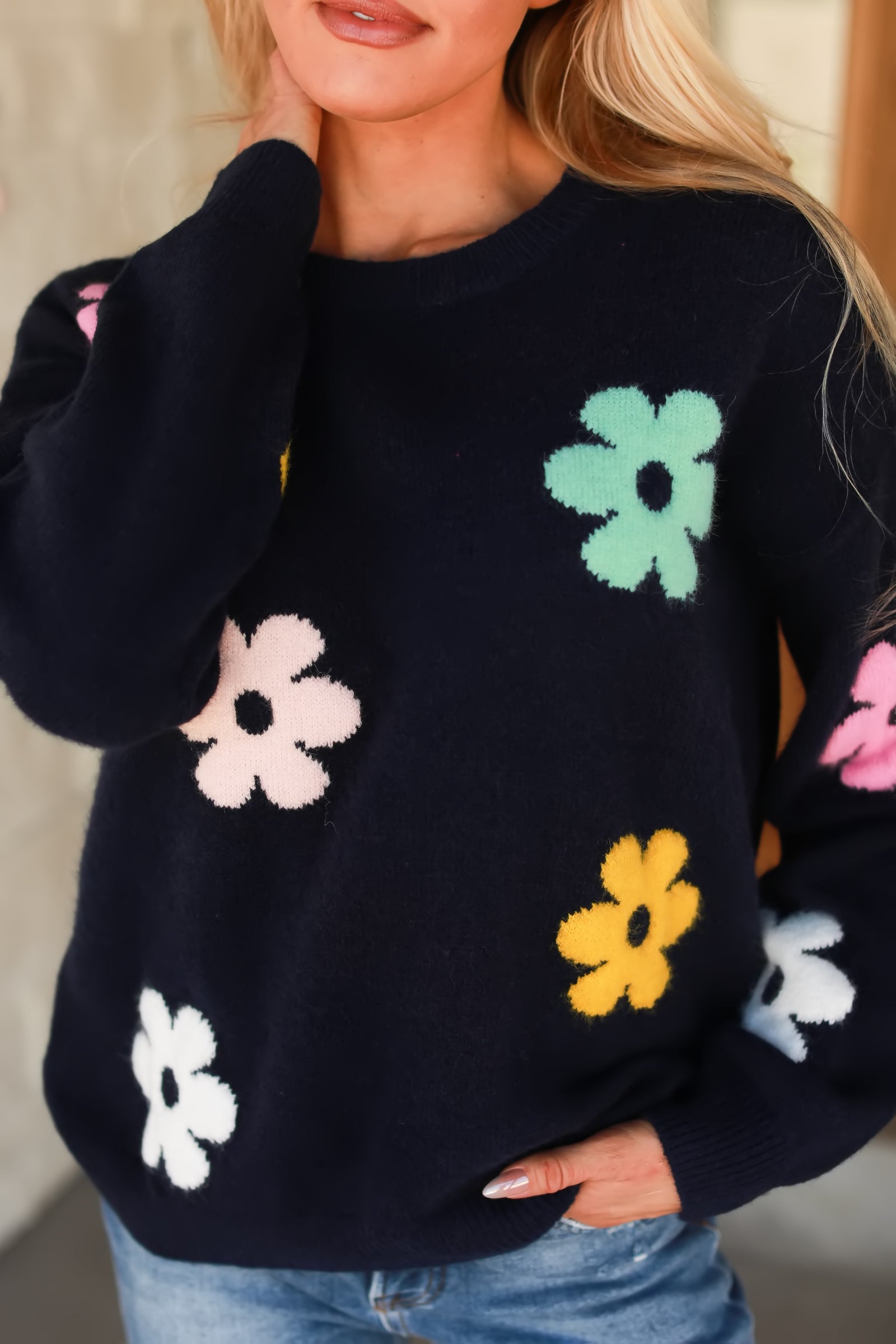 Where the Flowers Bloom Sweater - Navy, Closet Candy, 1