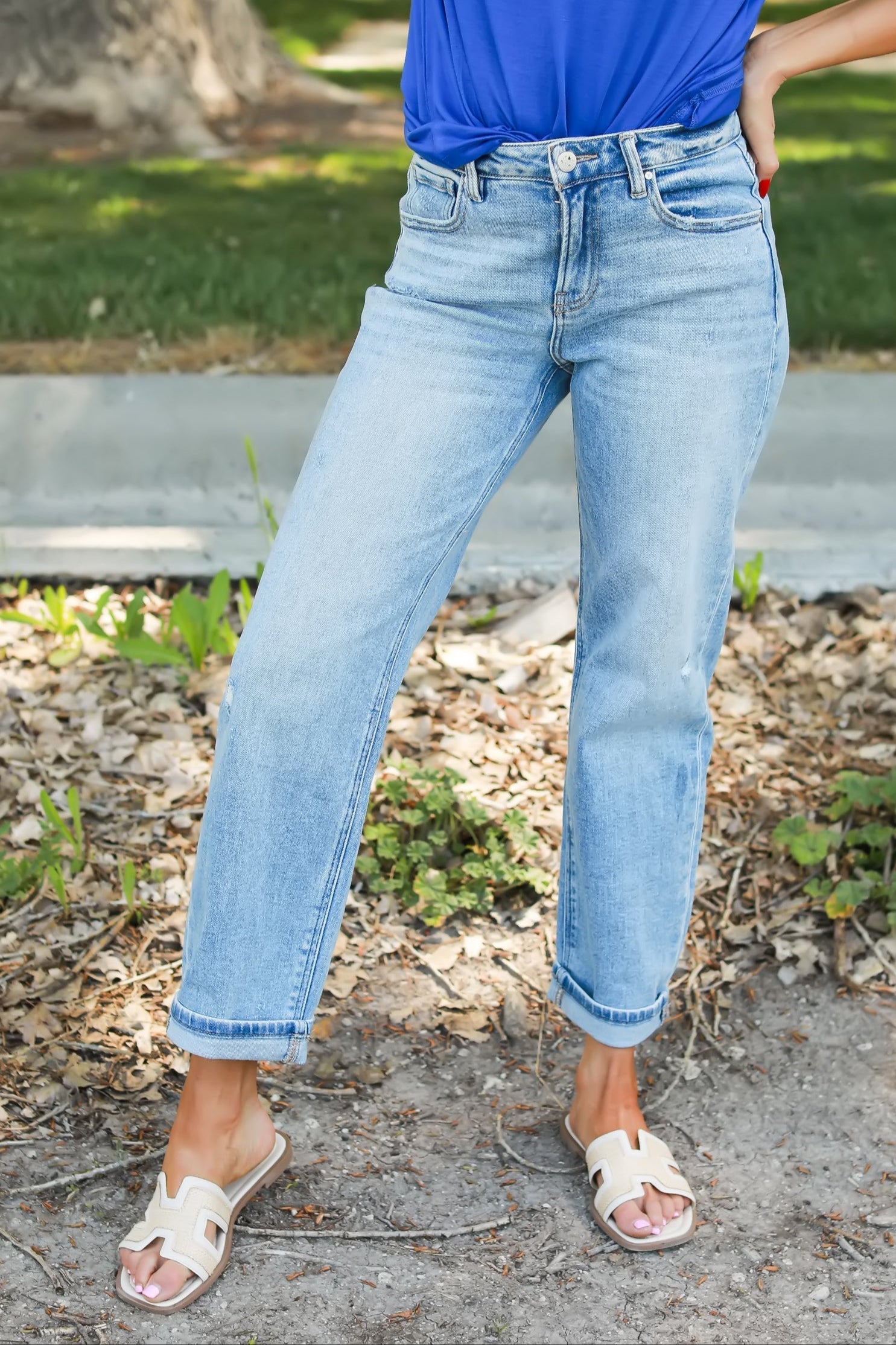 RISEN Cali High Rise Distressed Jeans - Light Wash, Closet Candy, 1