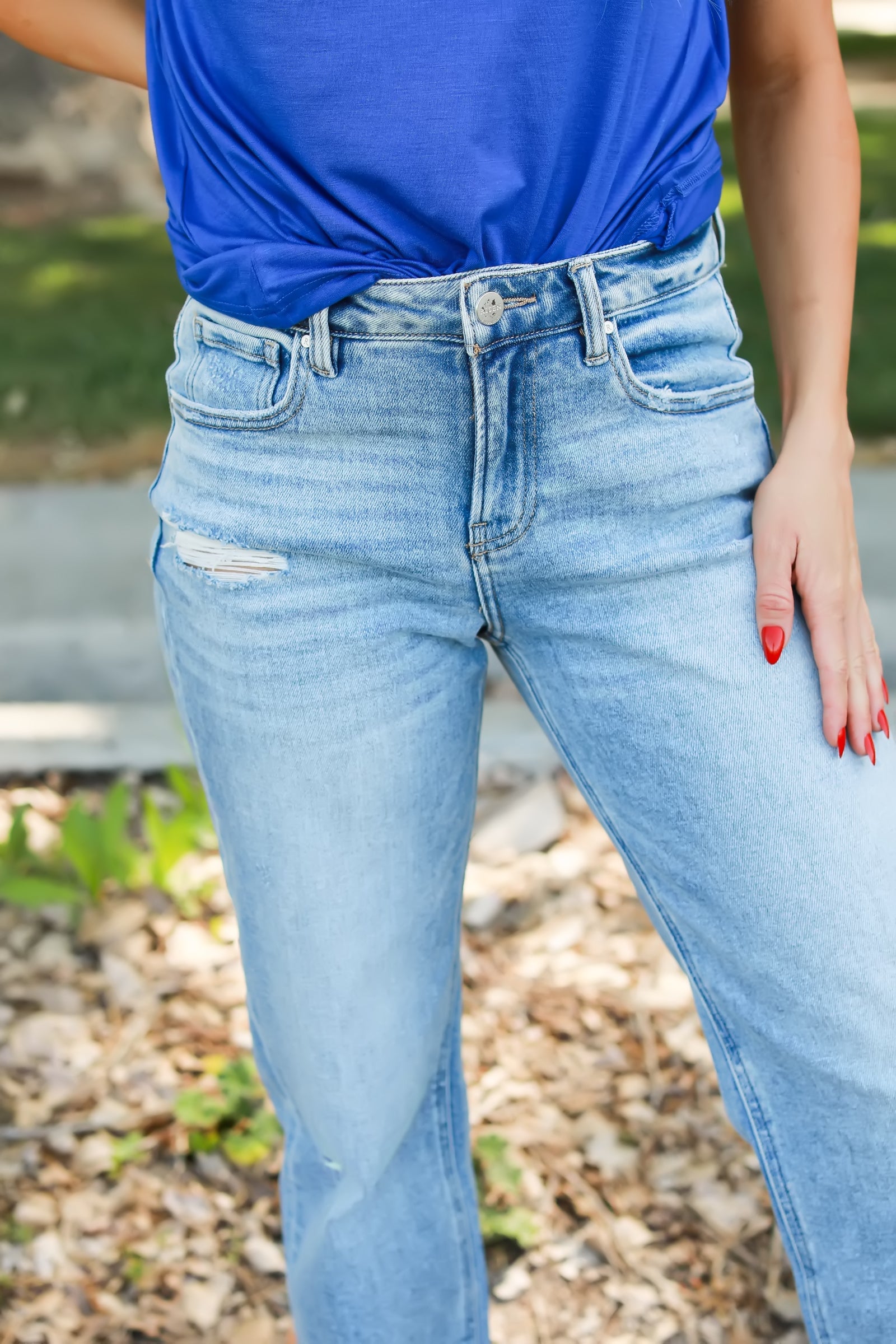 RISEN Cali High Rise Distressed Jeans - Light Wash, Closet Candy, 1
