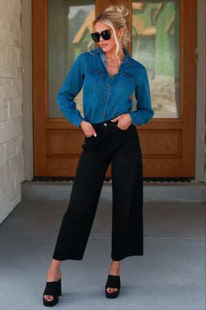 Can’t Fight the Feel-In Denim Blouse, Medium Wash, Closet Candy, 3