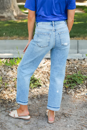 RISEN Cali High Rise Distressed Jeans - Light Wash, Closet Candy, 6