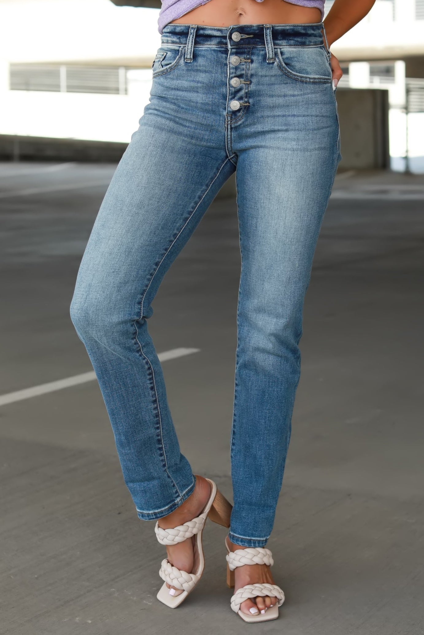KANCAN Noelle High Rise Skinny Straight Jeans - Medium Wash, Closet Candy, 1