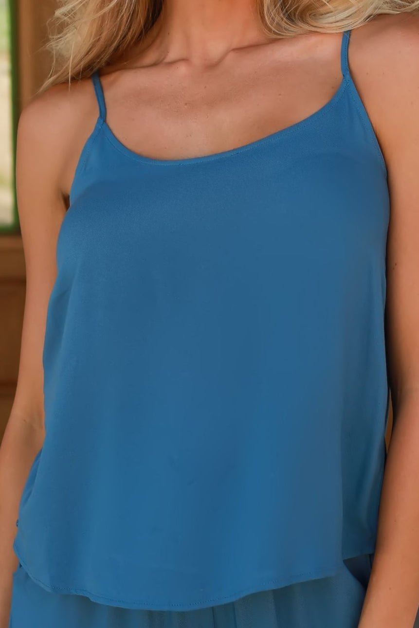 You'll Be Here Woven Cami Set - Dusty Blue, Closet  Candy, 1
