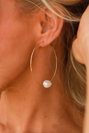 Wanderlust Pearl Hoop Earrings - Pearl, Closet Candy, 2