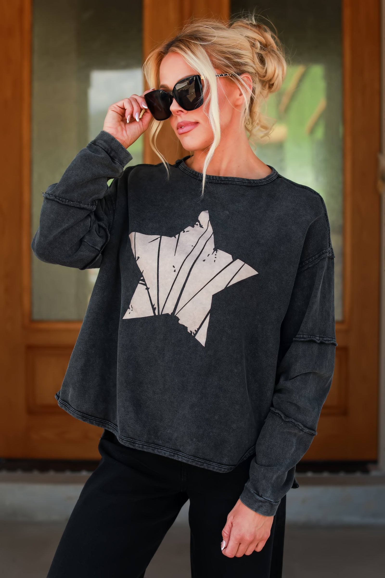 Feeling Warm and Bright Graphic Sweatshirt - Black, Closet Candy, 1
