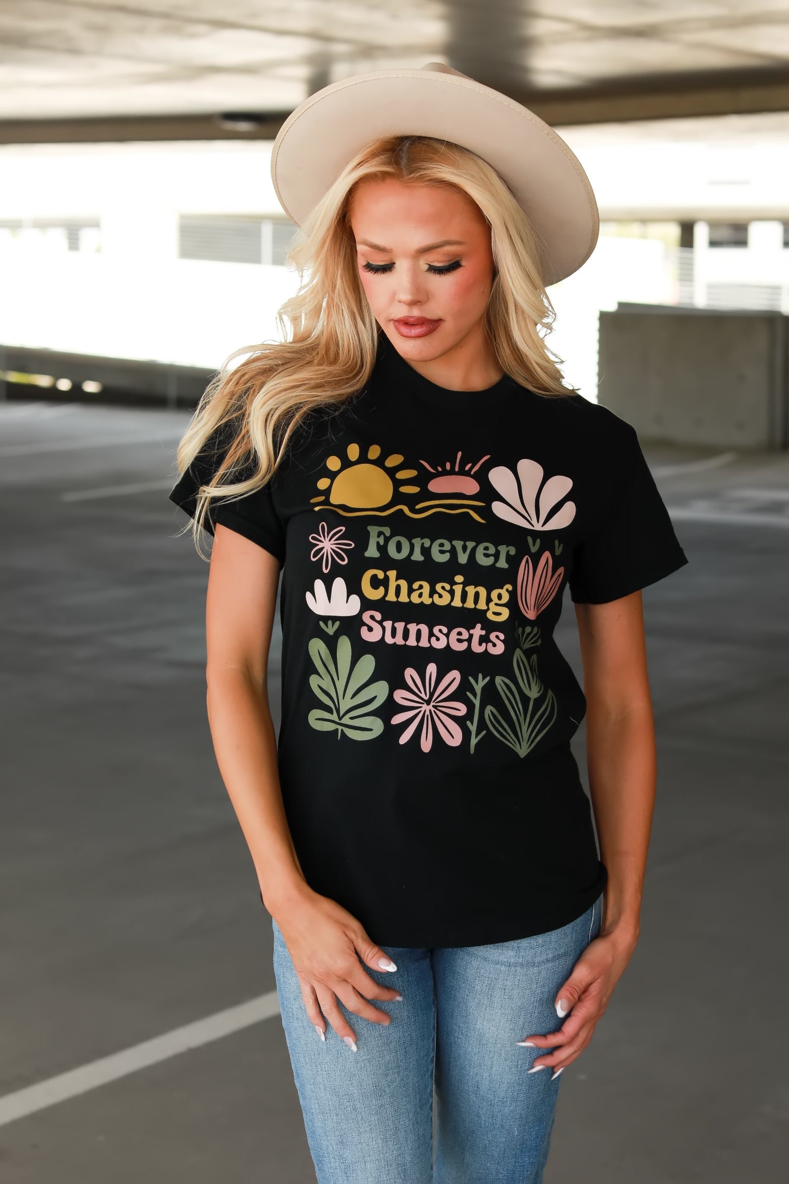 Burnin’ Like the Setting Sun Graphic Tee, Black, Closet Candy, 1