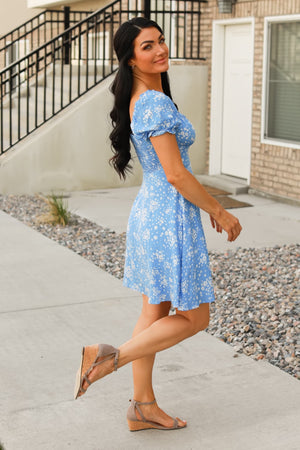 Amelie Floral Puff Mini Dress - Blue Floral, Closet Candy, 5