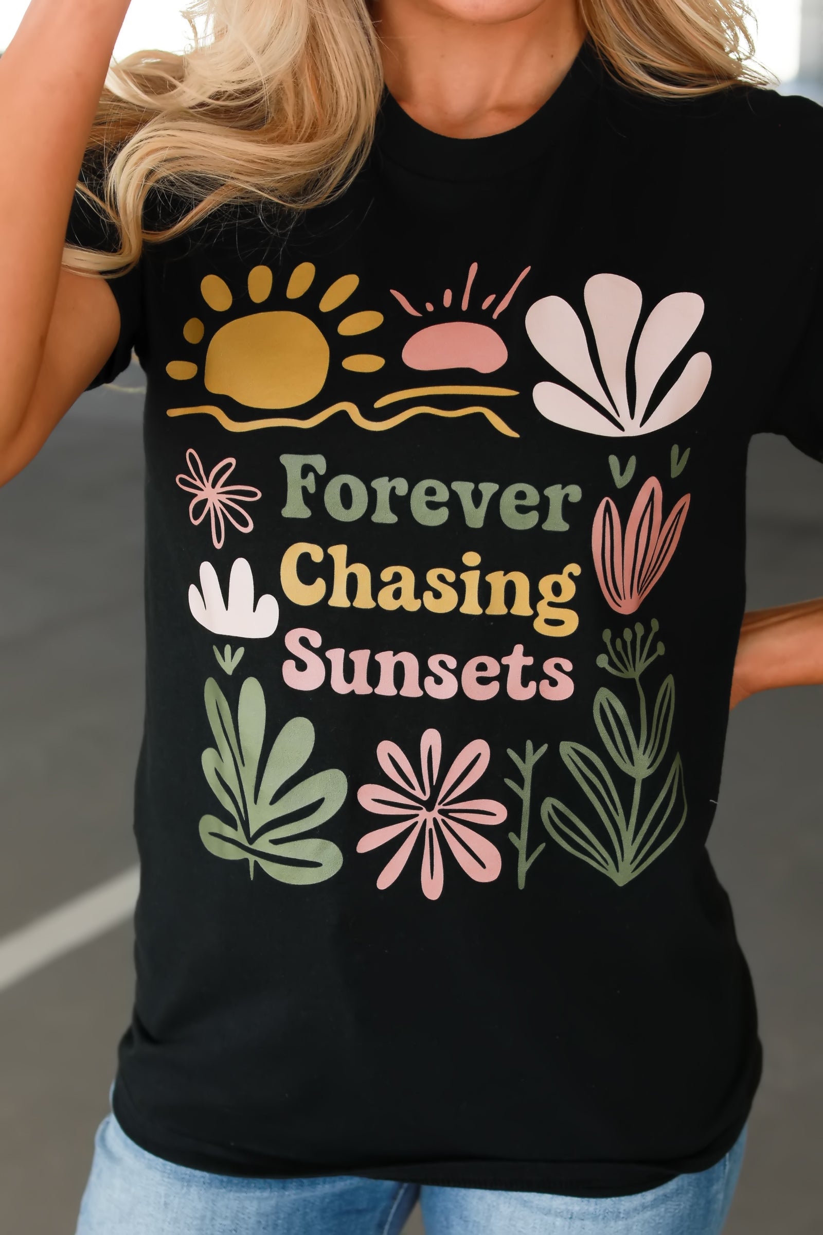 Burnin’ Like the Setting Sun Graphic Tee, Black, Closet Candy, 1