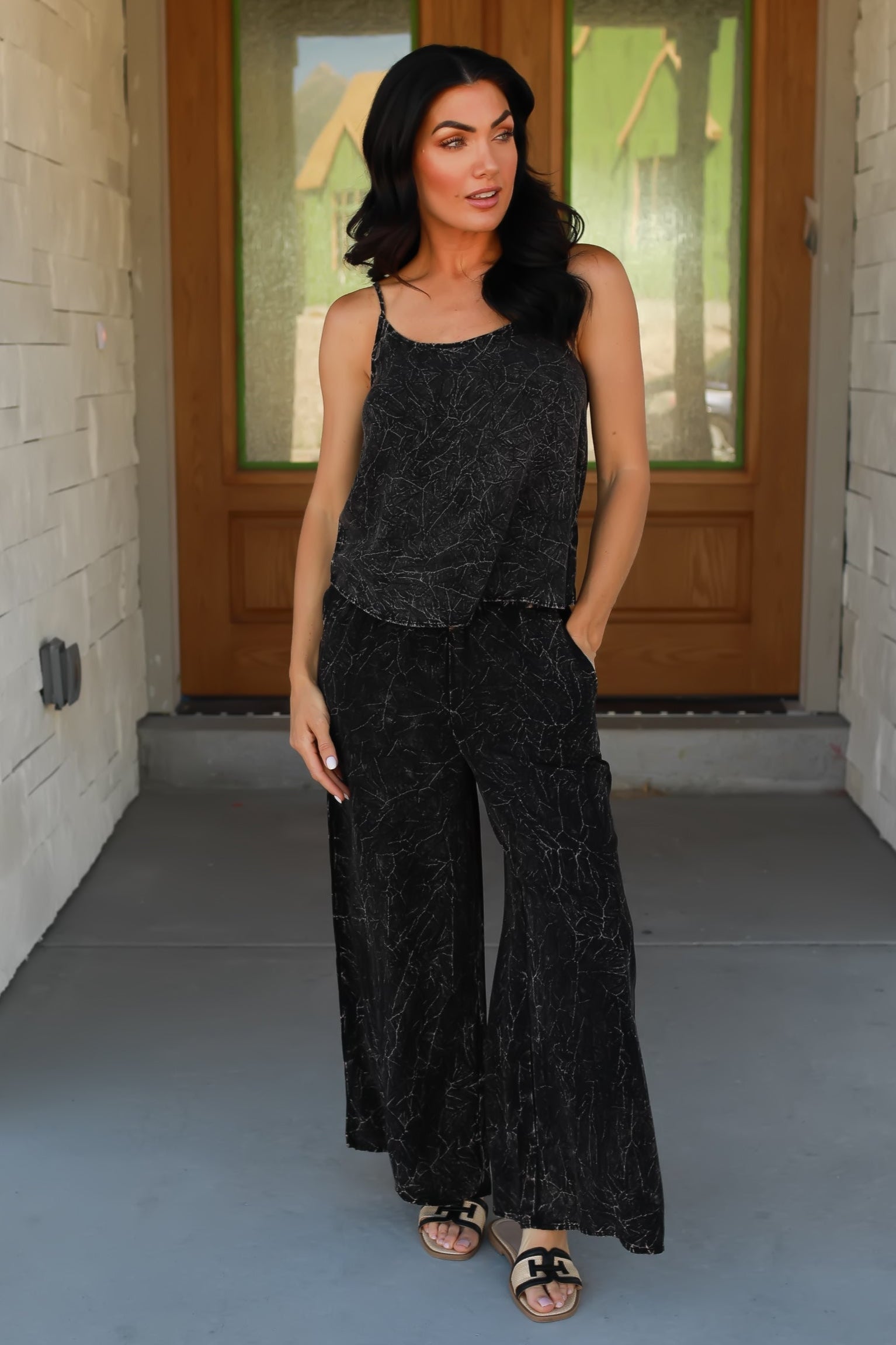 You'll Be Here Woven Cami Set - Ash Black, Closet Candy, 1