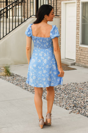 Amelie Floral Puff Mini Dress - Blue Floral, Closet Candy, 4