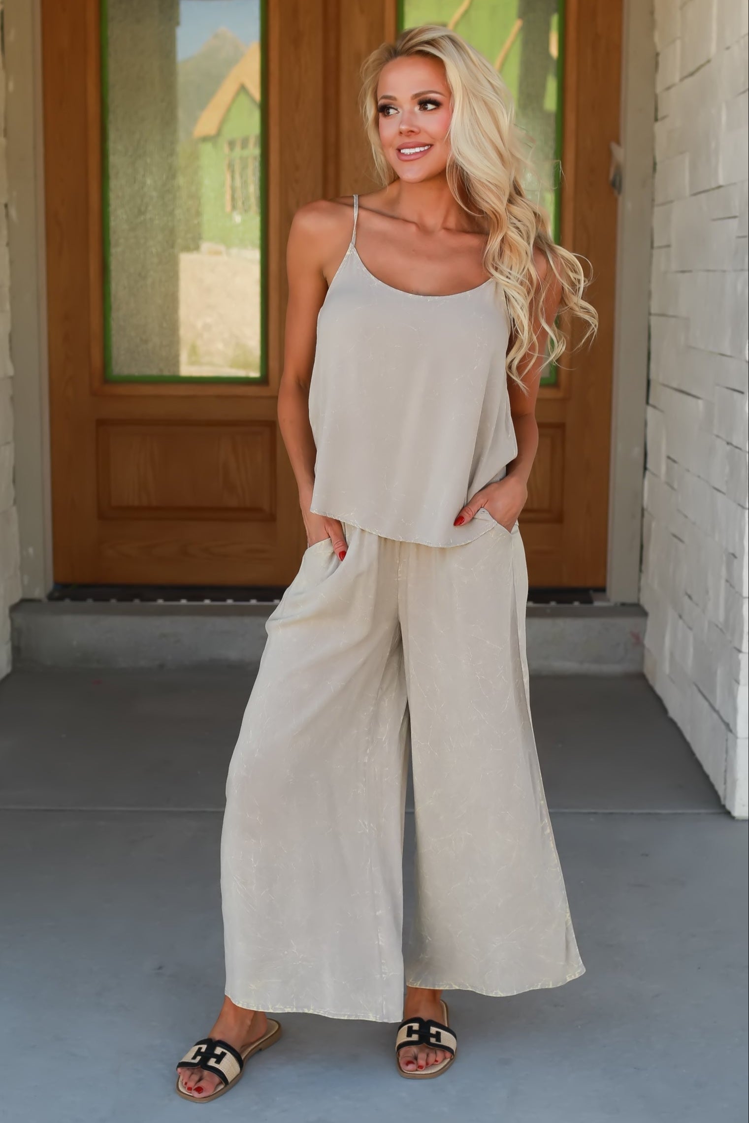 You'll Be Here Woven Cami Set - Ash Mocha, Closet Candy, 1