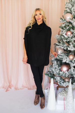Blame It On The Snow Knit Poncho - Black, Closet Candy, 3