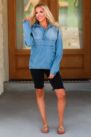 Lost in the Moment Denim Hoodie, Closet Candy, 3