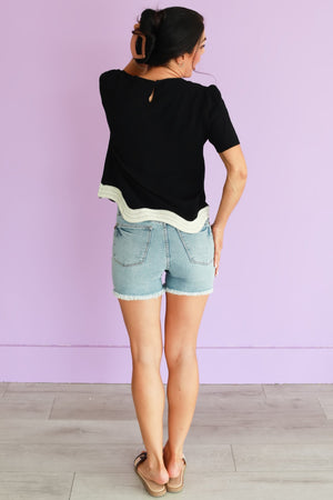 Wave It Off Scallop Hem Top - Black, Closet Candy, 5