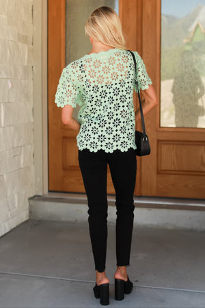 Lovely Crochet Knitted Top, Lt Green, Closet Candy, 5