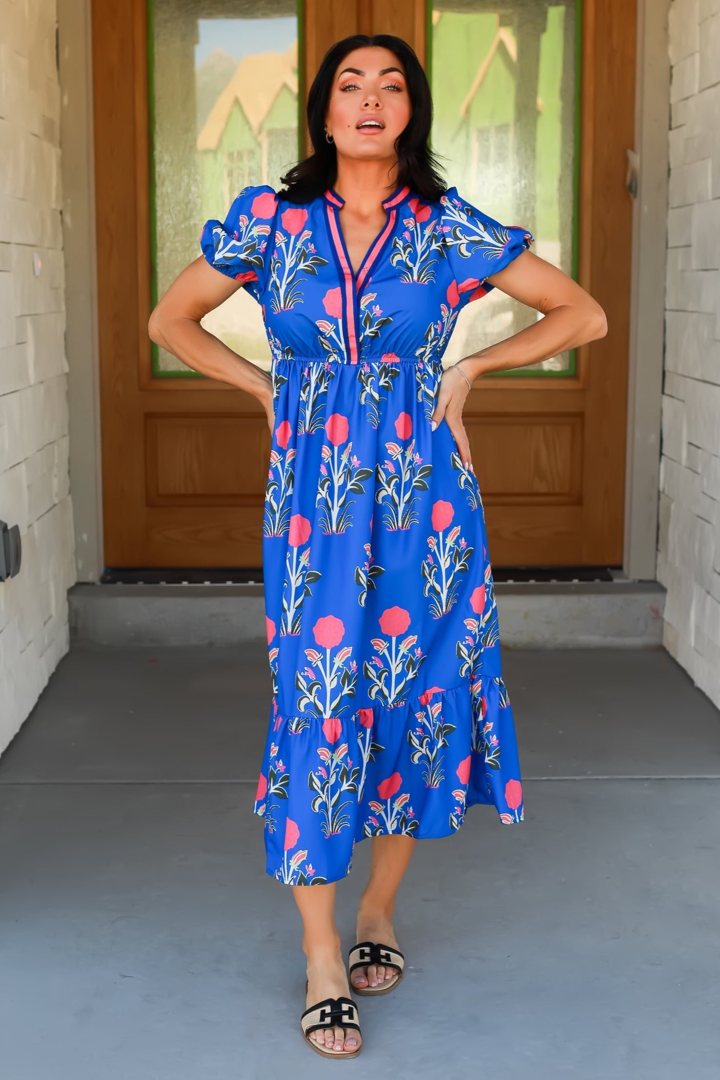 Gotta Be Floral Midi Dress, Blue, Closet Candy, 1