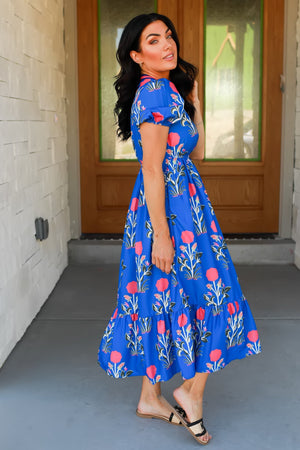 Gotta Be Floral Midi Dress, Blue, Closet Candy, 4