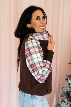 Cozy Cabin Plaid Quarter-Zip Pullover - Brown, Closet Candy, 4