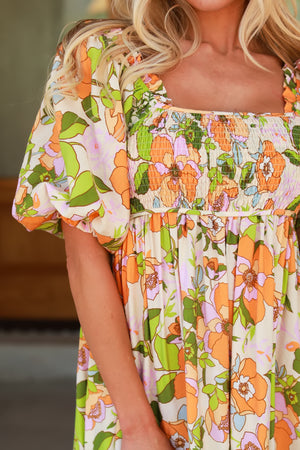 Make It Worth It Smocked Midi Dress - Orange, Closet Candy, 2