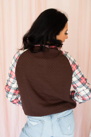 Cozy Cabin Plaid Quarter-Zip Pullover - Brown, Closet Candy, 2