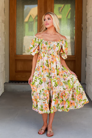 Make It Worth It Smocked Midi Dress - Orange, Closet Candy, 3