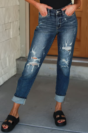 JUDY BLUE Edge Theory Boyfriend Jeans, Medium Wash, Closet Candy, 1