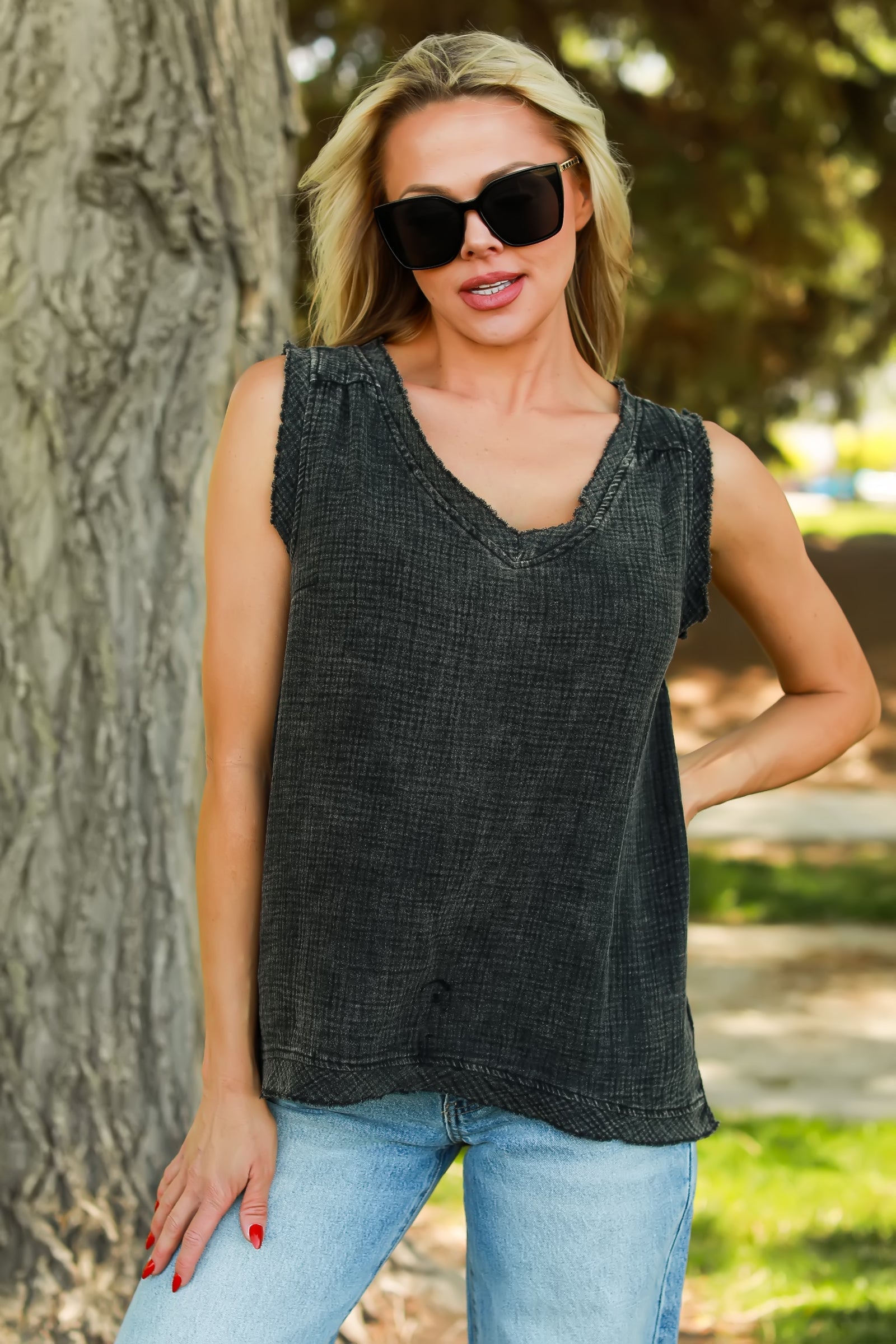 Take It Easy on Me Tank Top - Ash Black, Closet Candy, 1